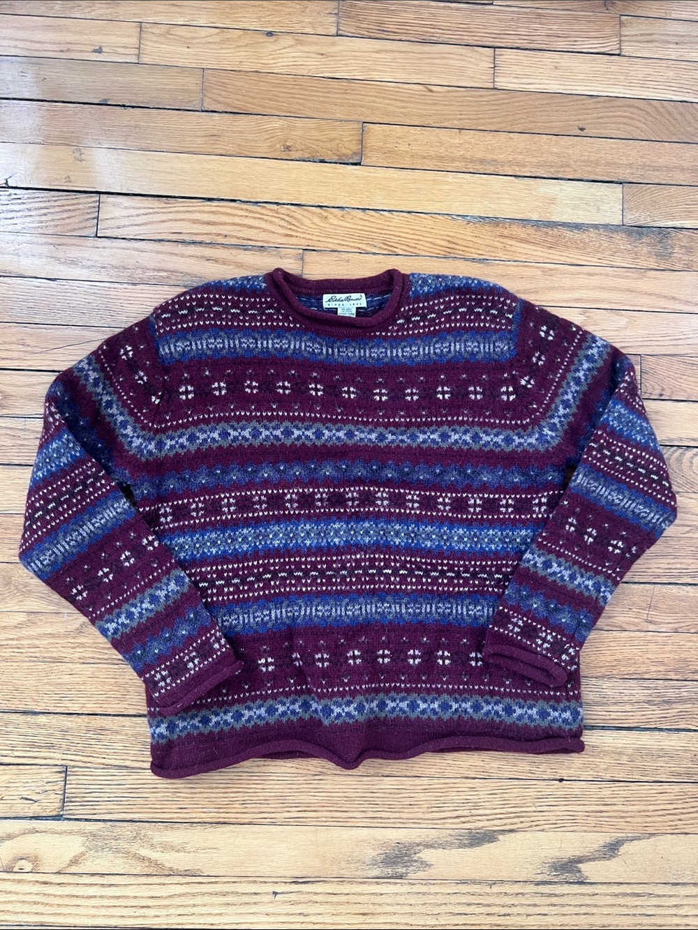 Eddie Bauer Maroon Fair Isle Sweater Medium